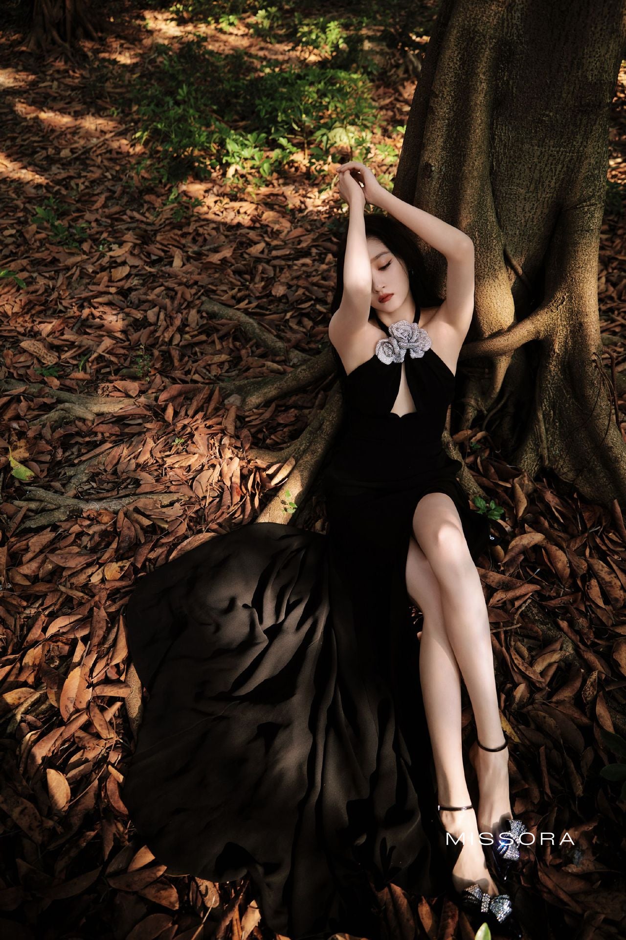 Aurianna Çiçek Detaylı Halter Maxi Elbise [7B46CLLR]