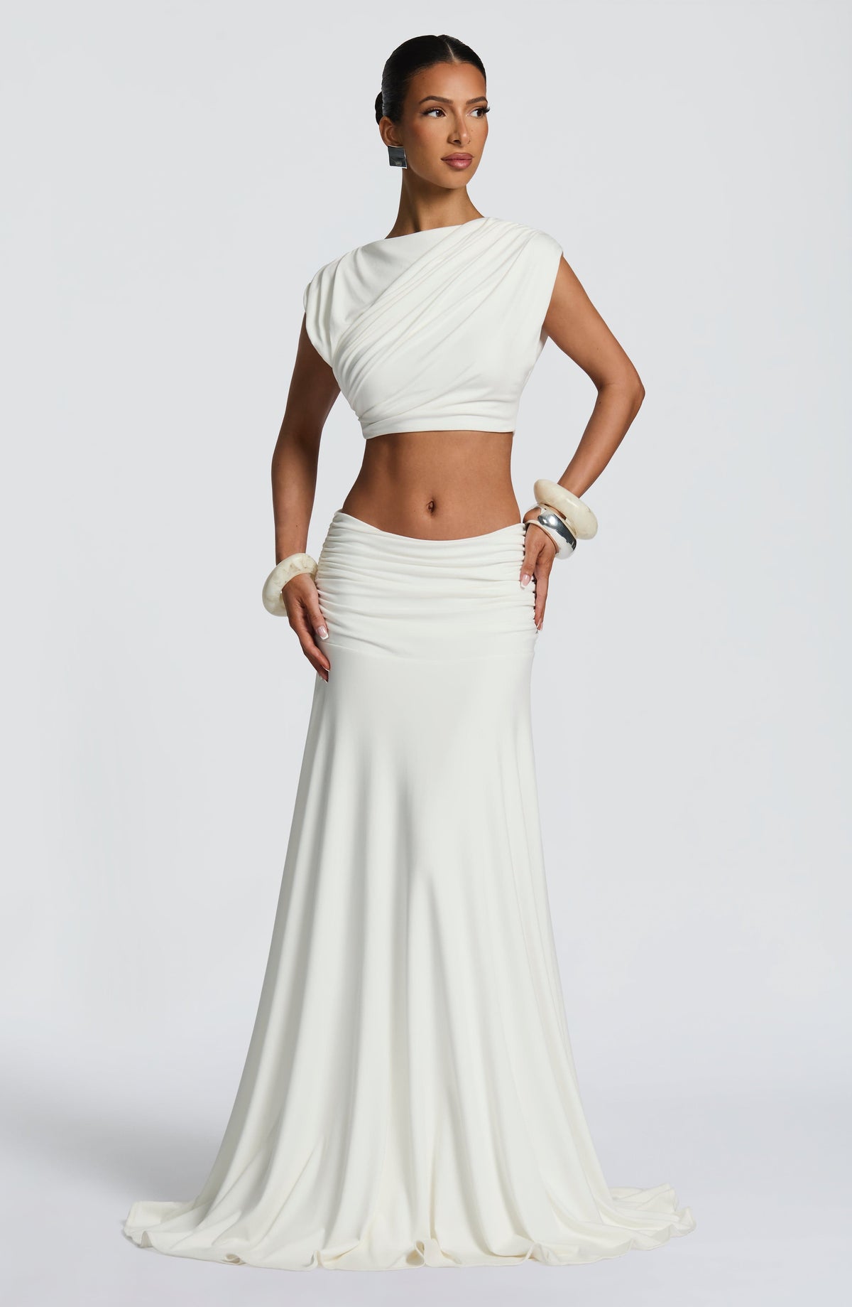Missora Avianah Ruched Flare Maxi Skirt