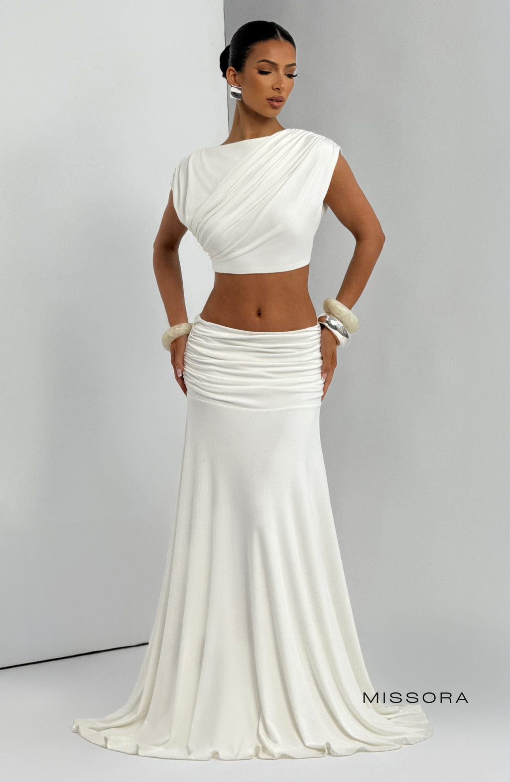 Missora Avianah Ruched Flare Maxi Skirt