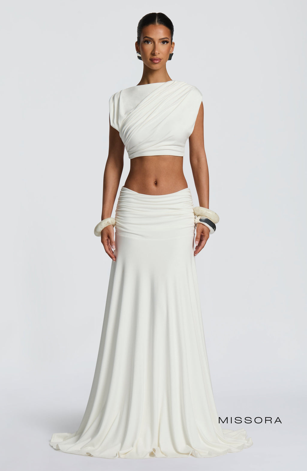 Missora Avianah Ruched Flare Maxi Skirt