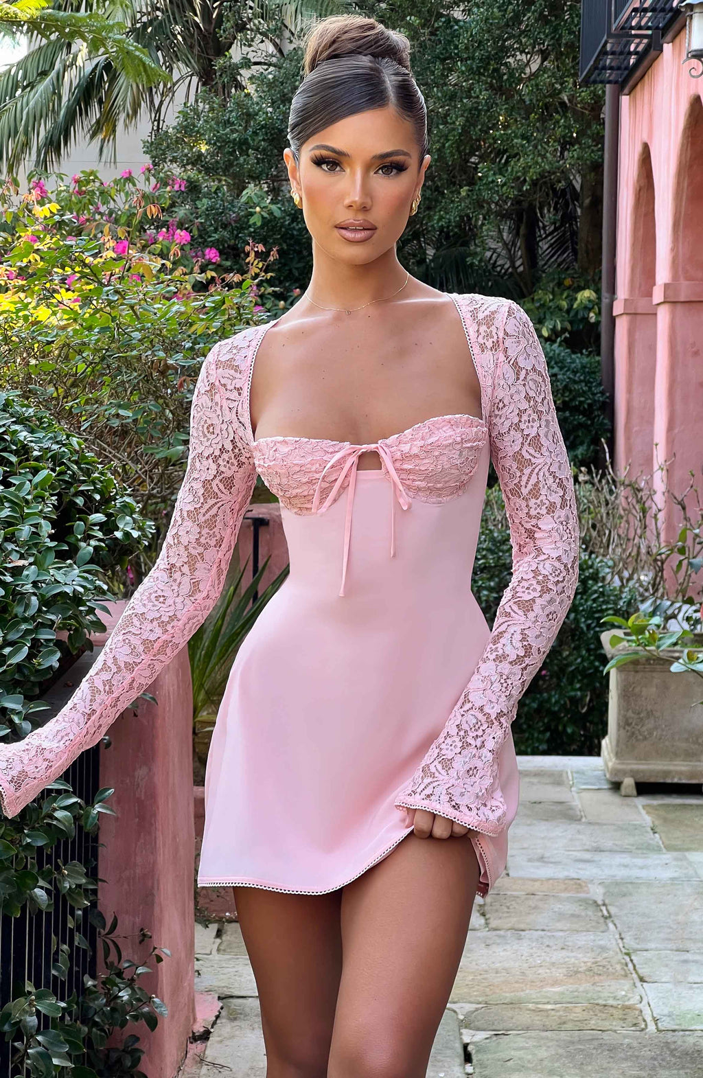 Missora Ayaat Kup Detayli Mini Elbise - Pudra
