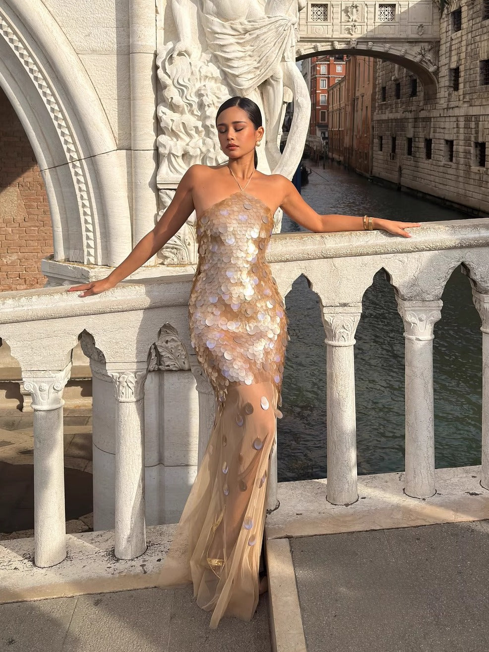 Beau Halter Payetli Balık Elbise [AYFK5PSL]