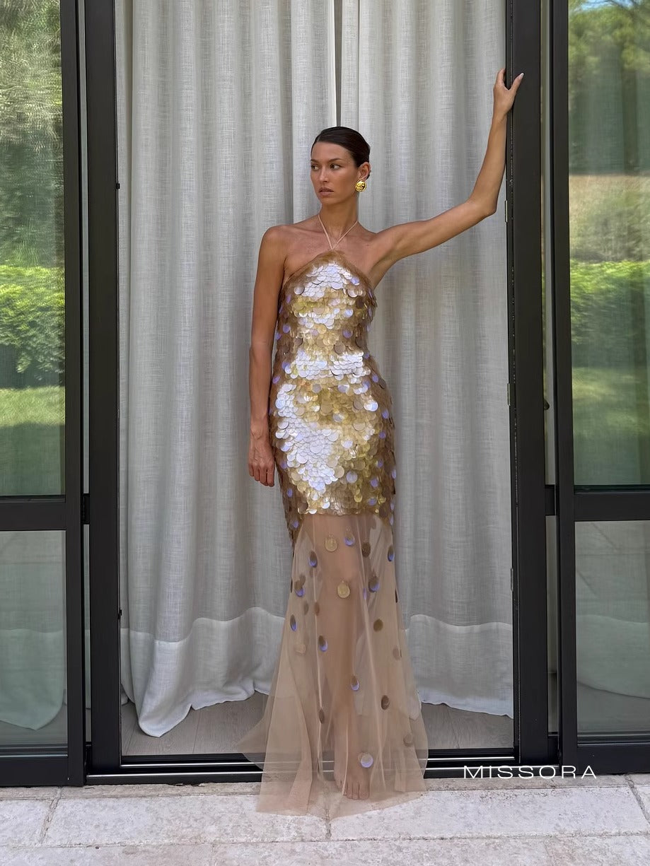 Beau Halter Payetli Balık Elbise [X53YI0F1]