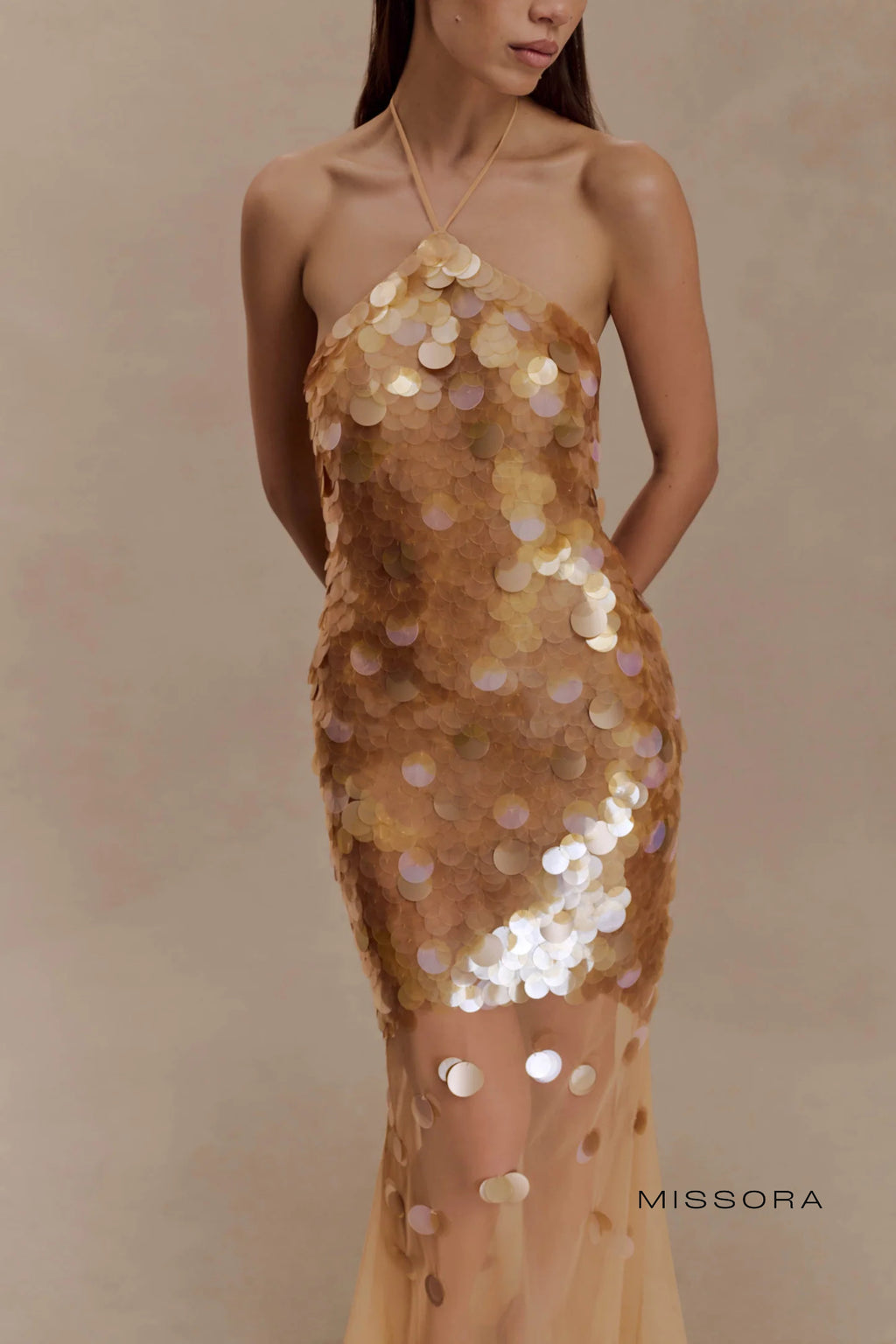 Beau Halter Payetli Balık Elbise [YMCFK2JF]