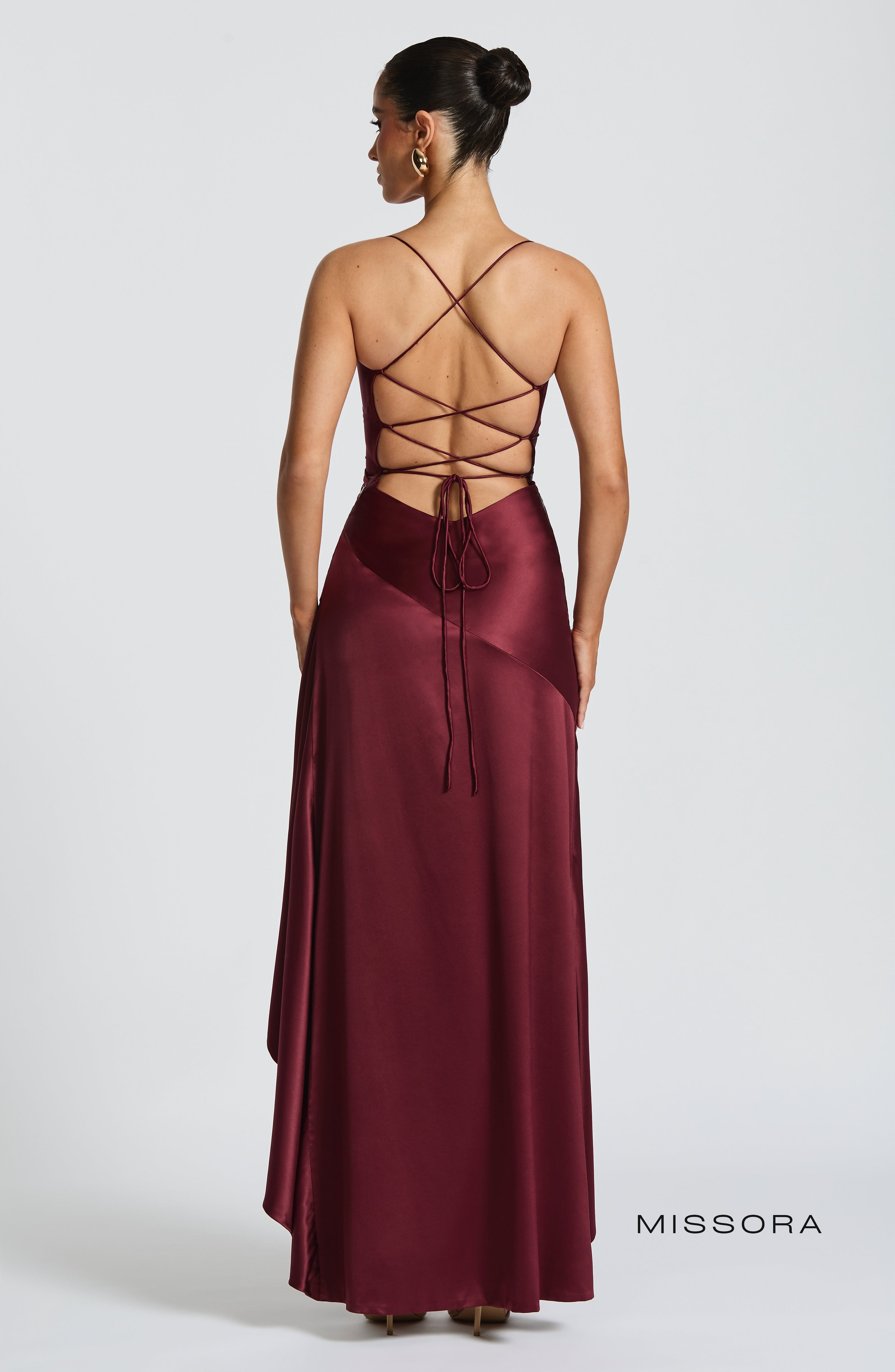 Missora Bernadette Ruffle Satin Maxi Dress