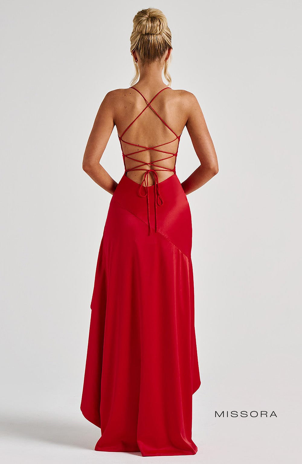 Missora Bernadette Ruffle Satin Maxi Dress - Red
