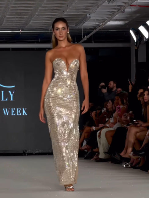 Bo Taşlı Straplez Maksi Elbise [J31N20OT]