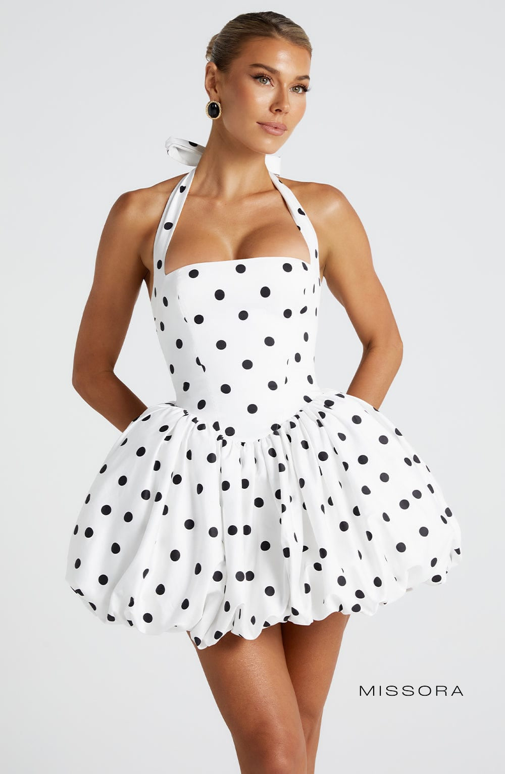 Missora Bryleigh Puffball Mini Dress - Black Polka Dot