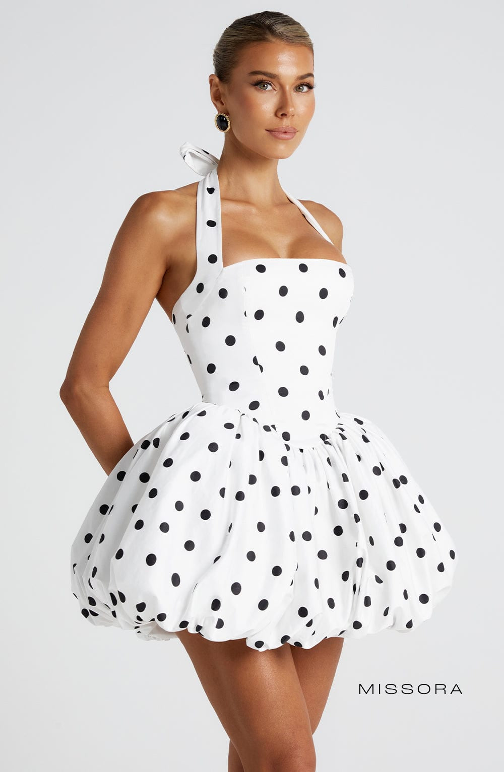 Missora Bryleigh Puffball Mini Dress - Black Polka Dot