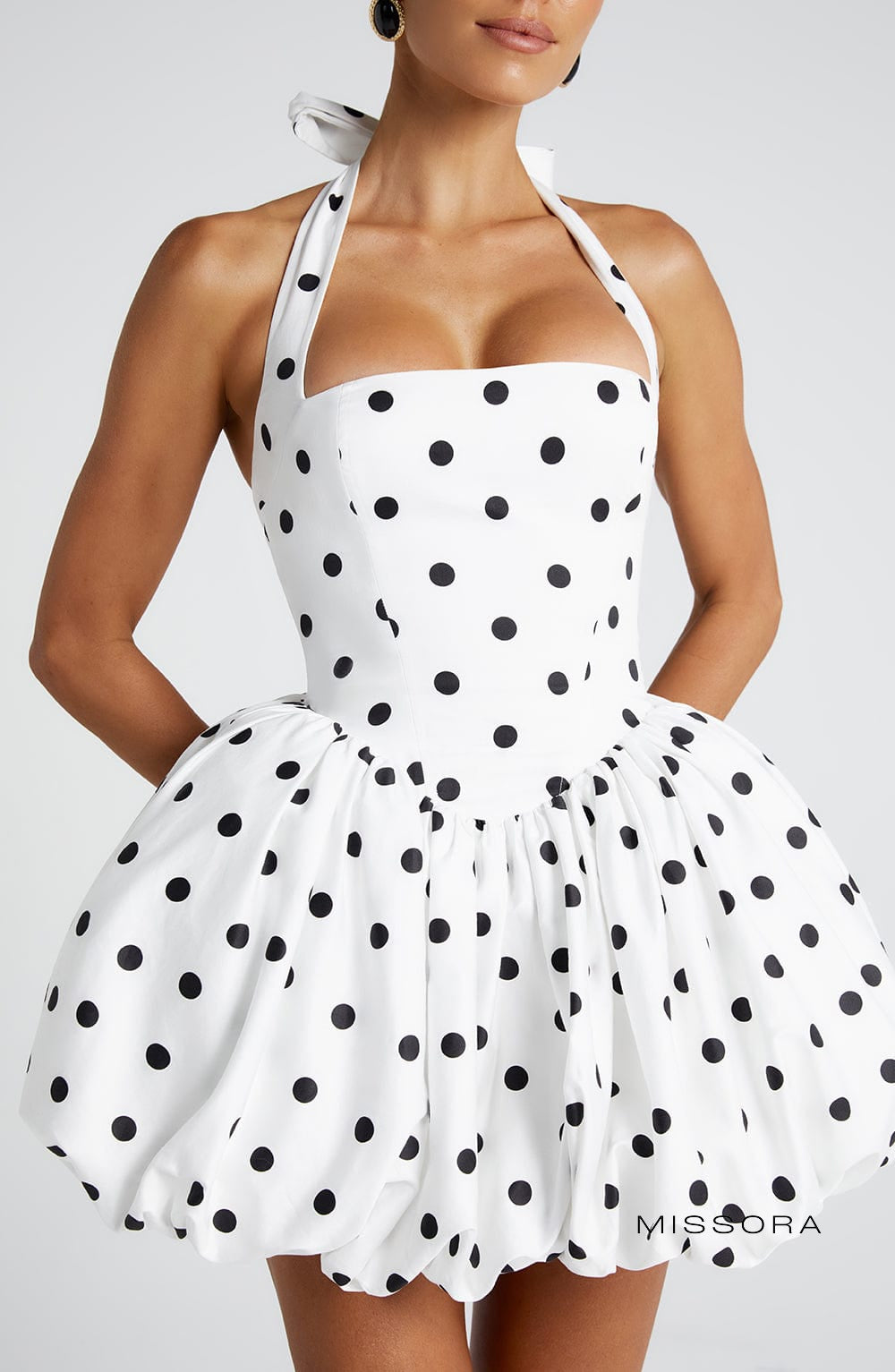Missora Bryleigh Puffball Mini Dress - Black Polka Dot