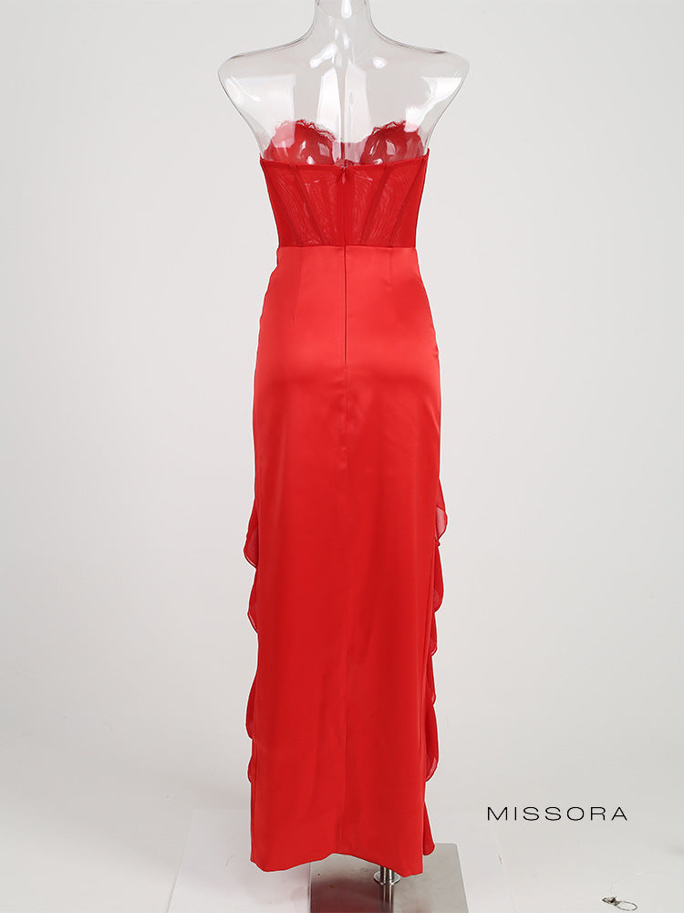 Cambrie Straplez Fırfırlı Elbise [JBCGI0JL]