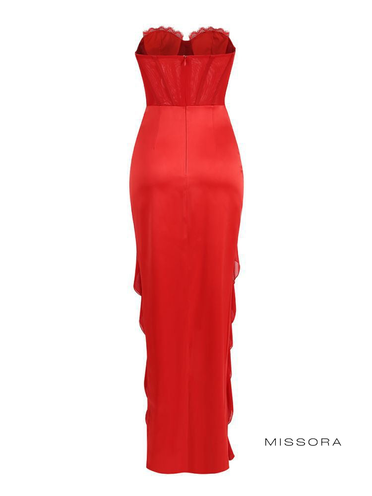 Cambrie Straplez Fırfırlı Elbise [0C3KSWXB]