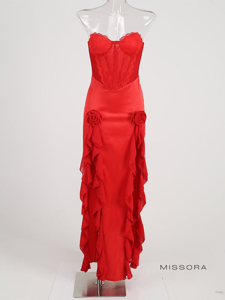 Cambrie Straplez Fırfırlı Elbise [0HGWGL3G]