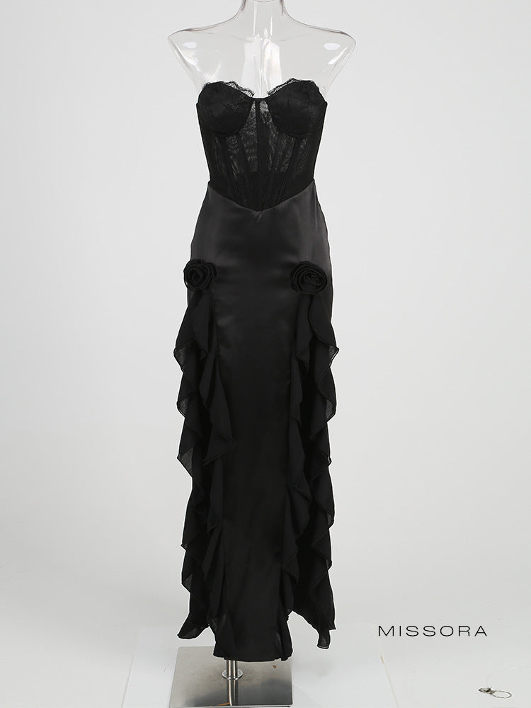 Cambrie Straplez Fırfırlı Elbise [6FP80EFQ]