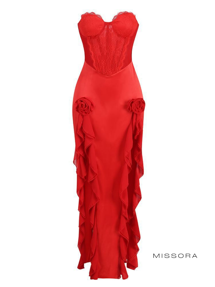 Cambrie Straplez Fırfırlı Elbise [Z8HQ259U]