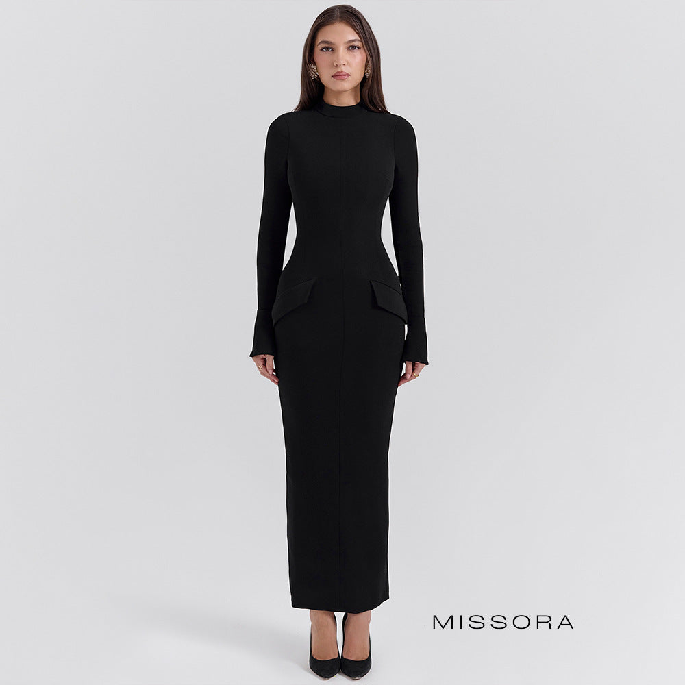 Carissa Uzun Kollu Yırtmaçlı Maksi Elbise [B0K2YTKV]