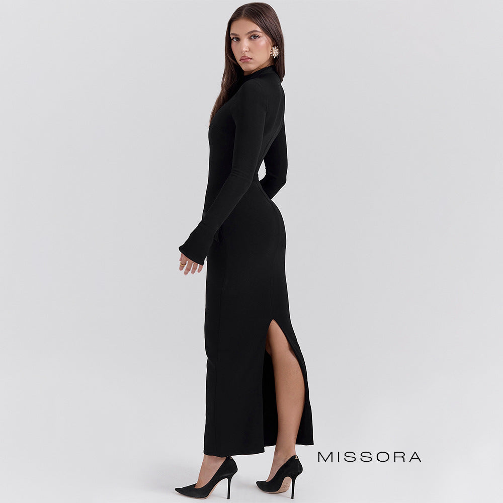 Carissa Uzun Kollu Yırtmaçlı Maksi Elbise [243ES9QO]