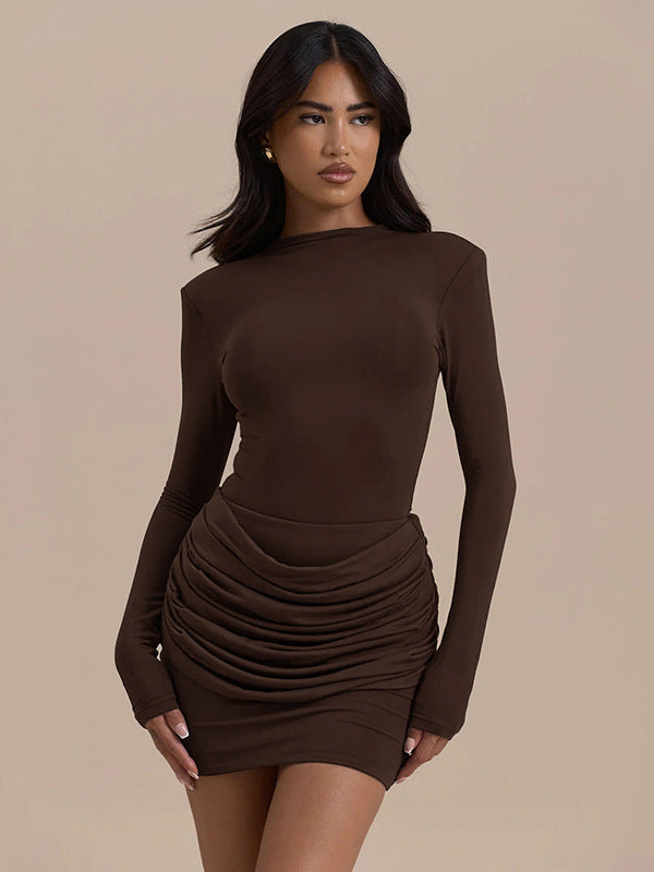 Charly Ruched Long Sleeve Mini Dress [AG5ATSCN]