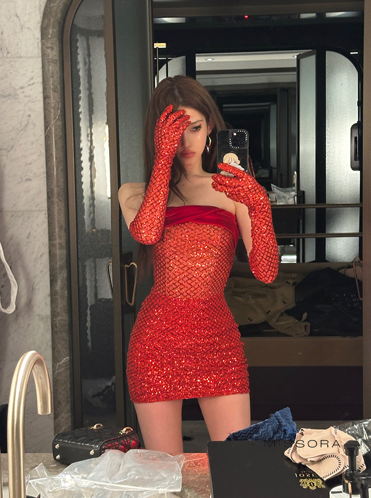 Cherry Straplez Payetli Mini Elbise [5P8I9HAW]