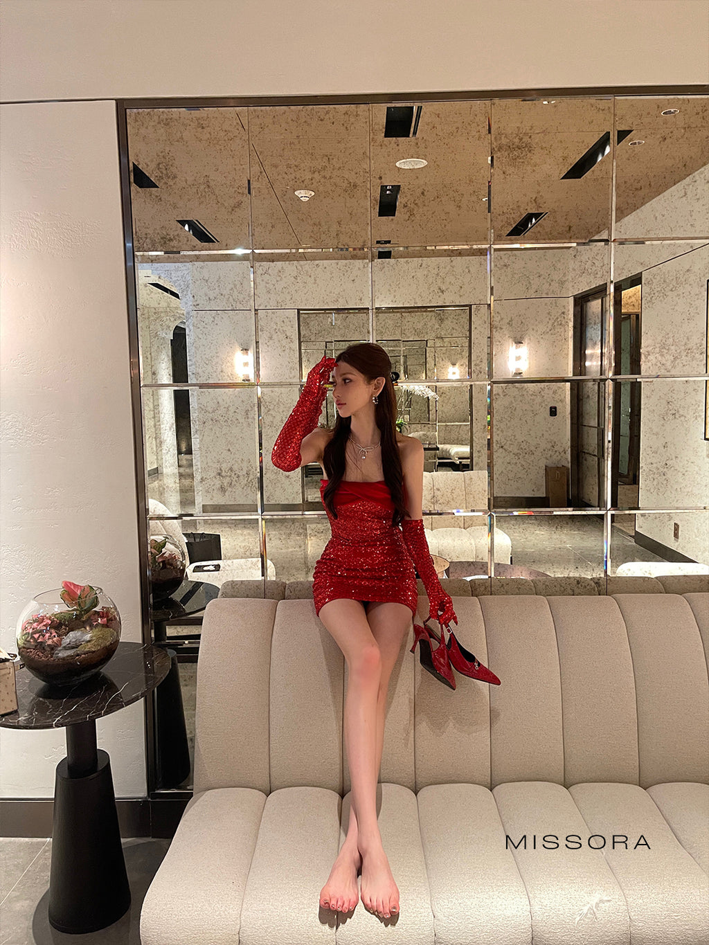 Cherry Straplez Payetli Mini Elbise [A68X309L]