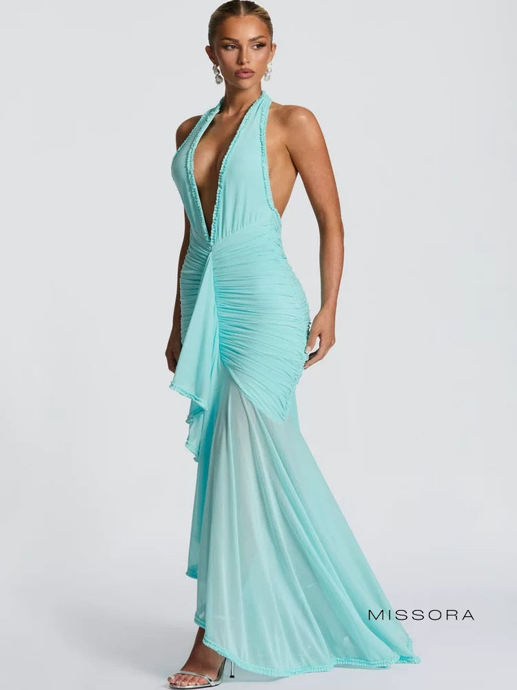 Cleopatra Halter Fileli Maksi Elbise [IS8M9E3N]