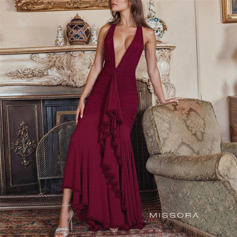 Cleopatra Halter Fileli Maksi Elbise [OEZ13RKG]