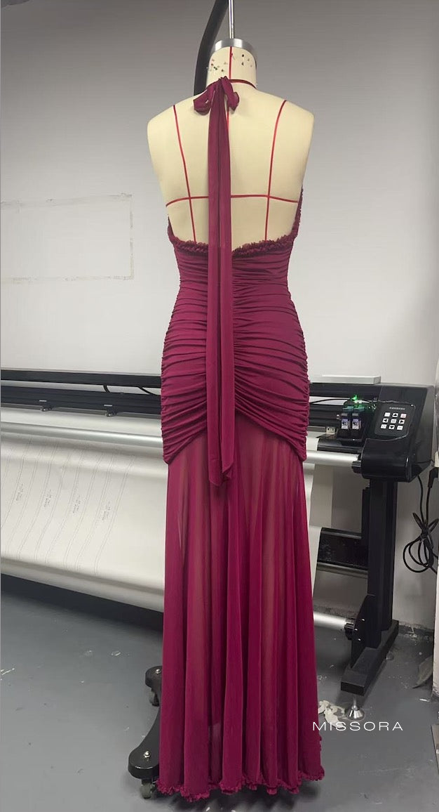 Cleopatra Halter Fileli Maksi Elbise [WDRFVAE2]