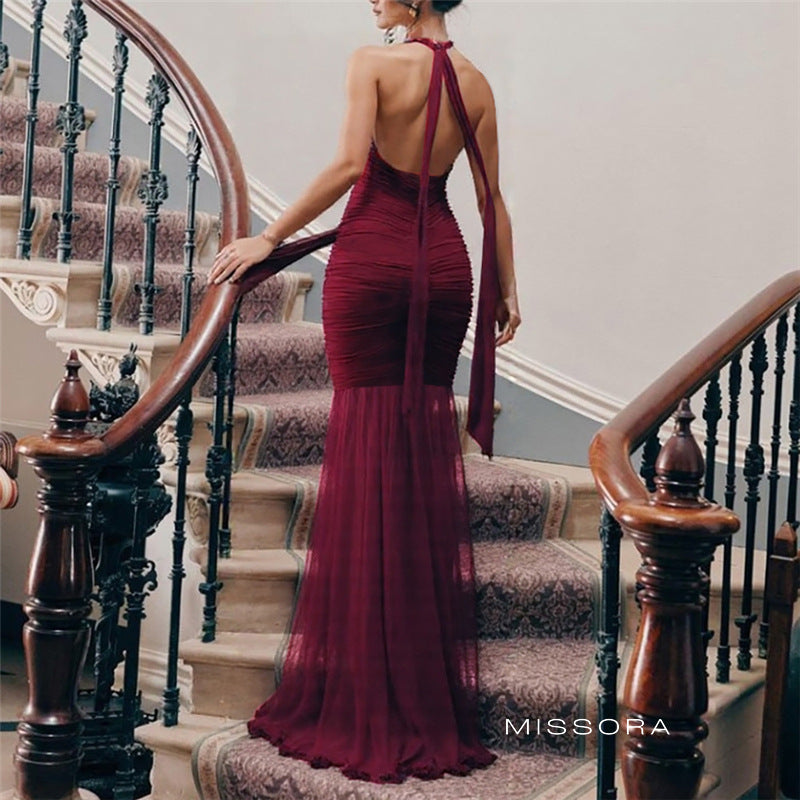 Cleopatra Halter Fileli Maksi Elbise [COVU20XS]