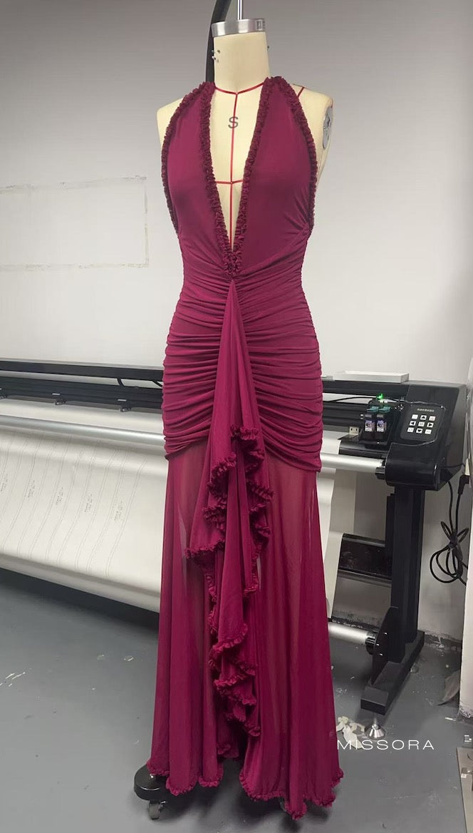 Cleopatra Halter Fileli Maksi Elbise [GIDZ4S0G]