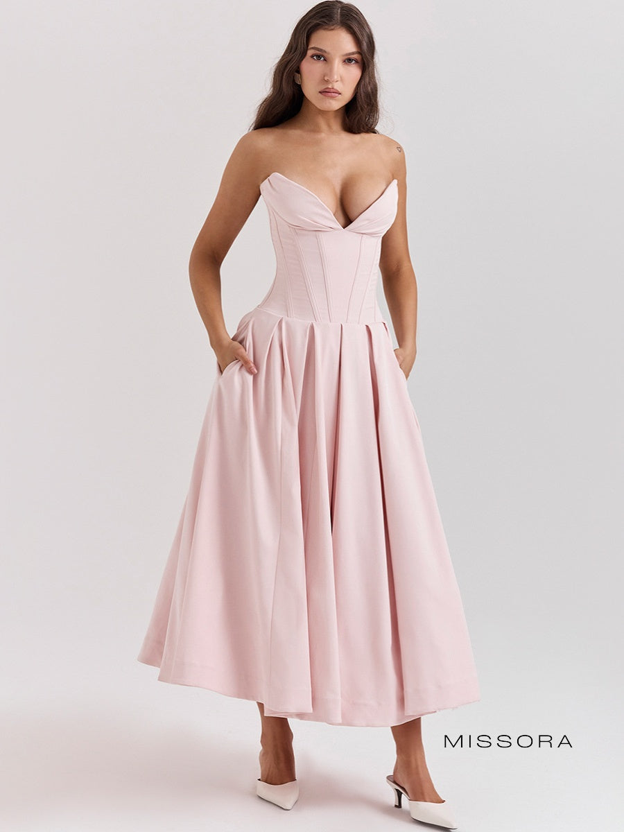 Cosette Askısız Korseli Maksi Elbise [5Q93EU13]