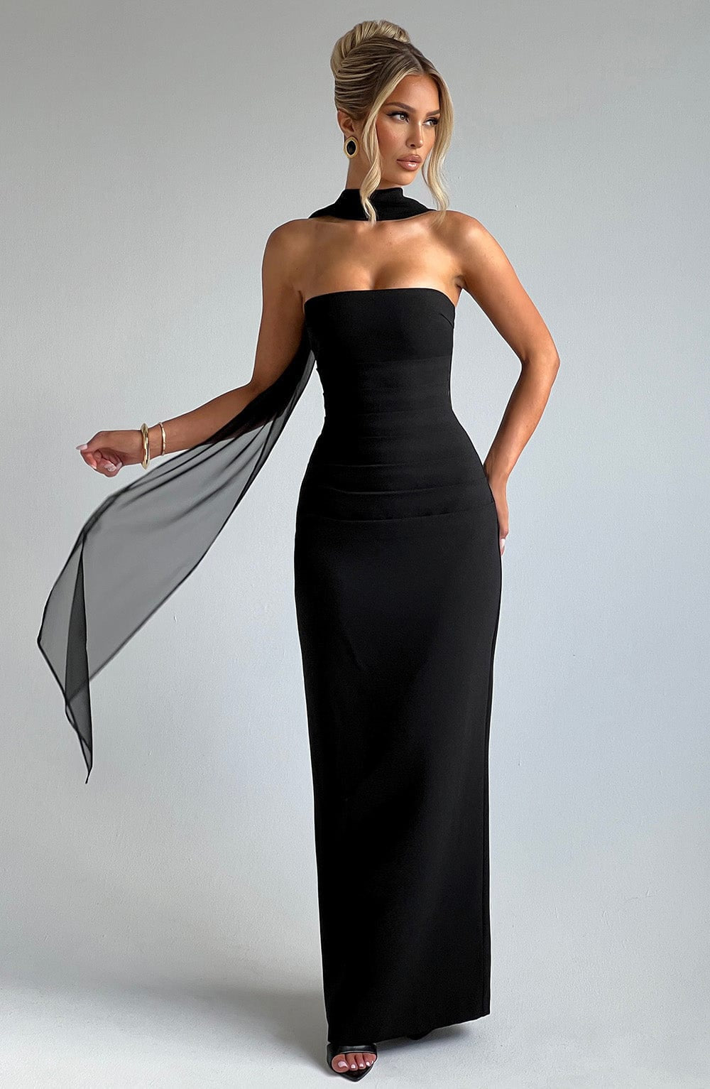 Missora Cruz Strapless Column Maxi Dress - Black