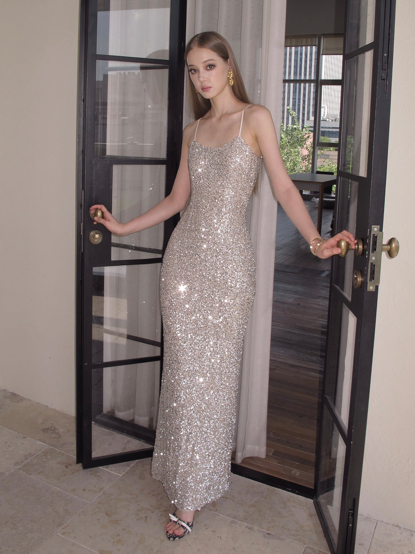 Dalyla Gümüş Askılı Maksi Elbise [X1Y9AEBX]