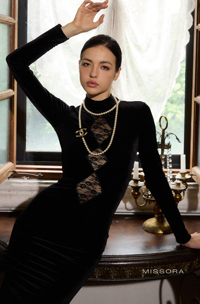 Dawson Viktorya Dantelli Kadife Elbise [ONQQ8OG5]