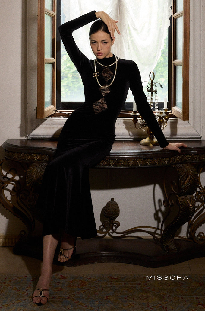 Dawson Viktorya Dantelli Kadife Elbise [M2G5IPLV]