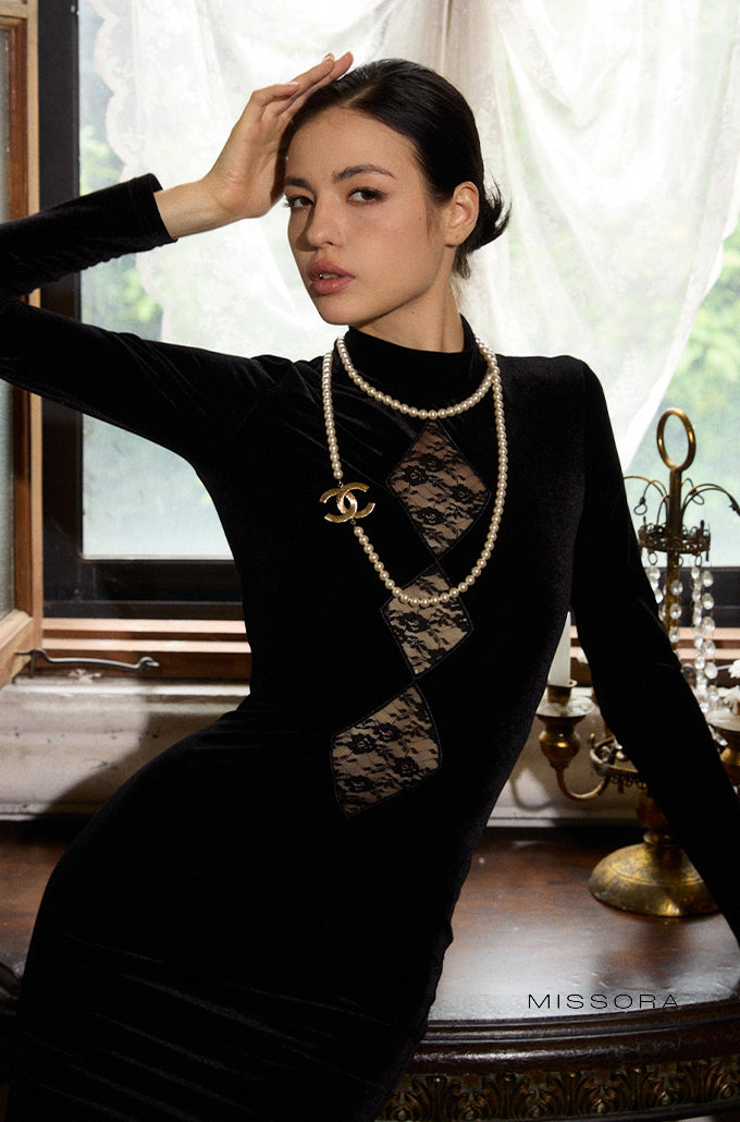 Dawson Viktorya Dantelli Kadife Elbise [MC1UNEIK]