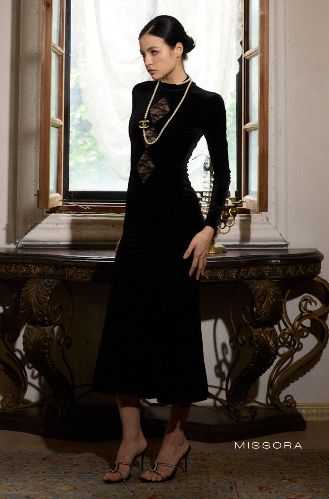 Dawson Viktorya Dantelli Kadife Elbise [DSCGZY9C]