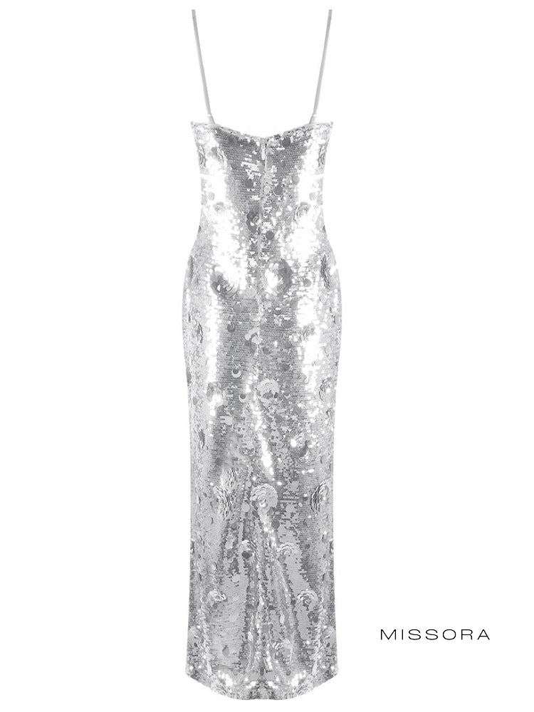 Denisse Pul Payetli Askılı Maksi Elbise [2JEW3OO3]