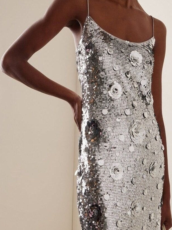 Denisse Pul Payetli Askılı Maksi Elbise [SYOWN28B]