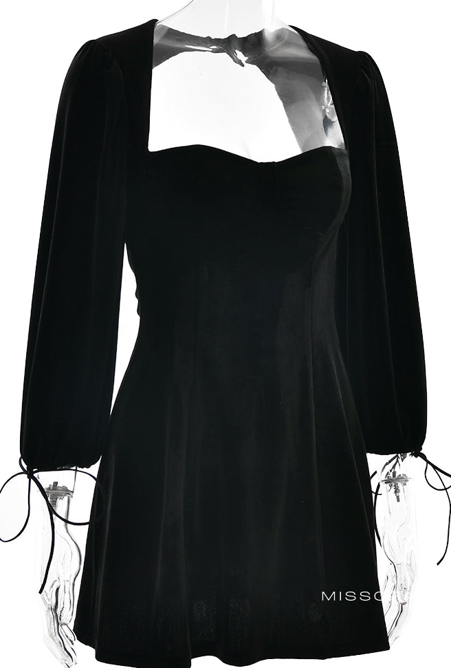 Dia Kadife Kare Yaka Mini Elbise [YFR7NC2A]