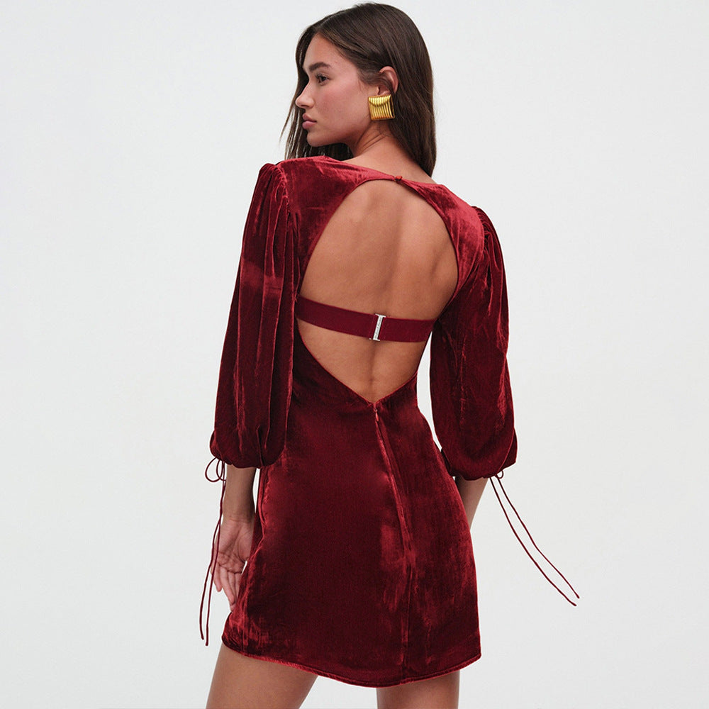 Dia Kadife Kare Yaka Mini Elbise [LHYTG5ZZ]