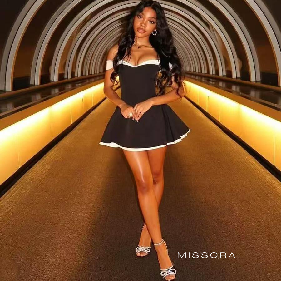 Donna Tek Omuzlu Kontrast Elbise [BVOG5YD0]