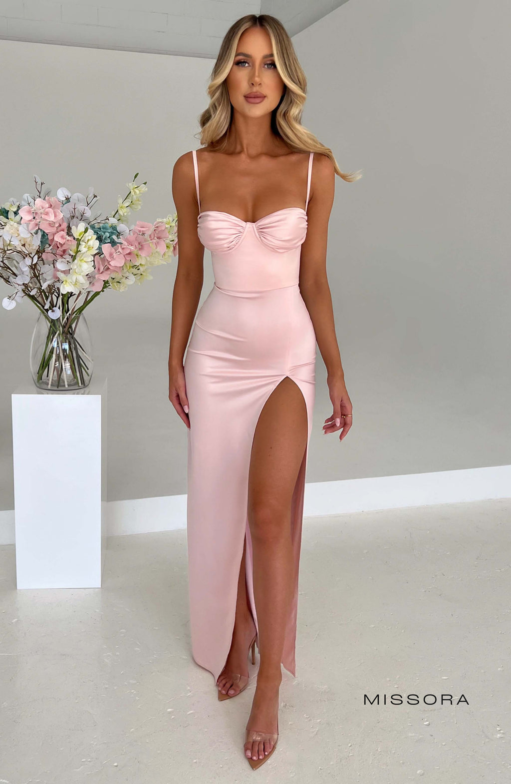 Missora Elektra Satin Slit Maxi Dress