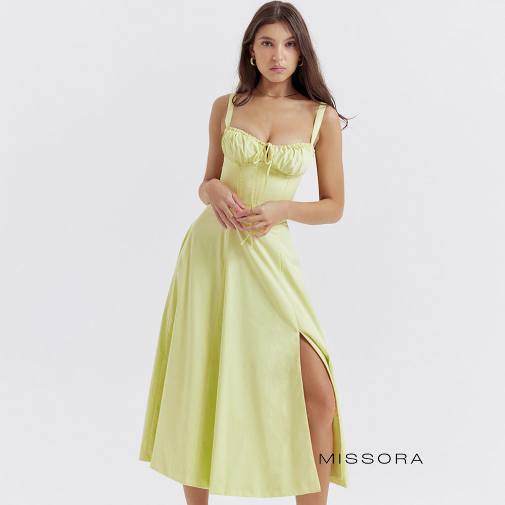 Elli Straplez Maxi Yırtmaçlı Elbise [6LCMYSWP]