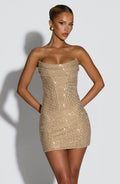 Missora Elliette Rhinestone Corset Dress - Gold