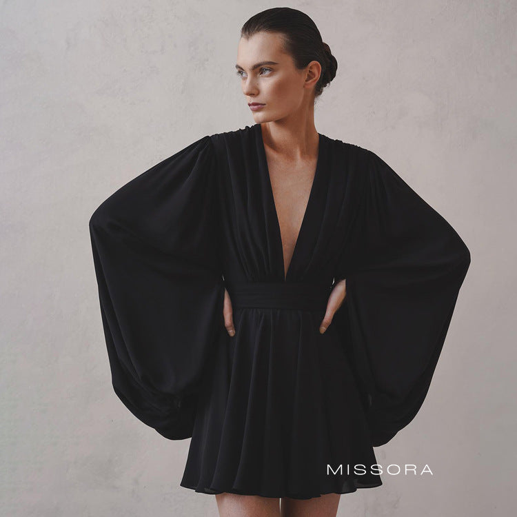 Emry Siyah Kabarık Kollu Mini Elbise [570S20MS]