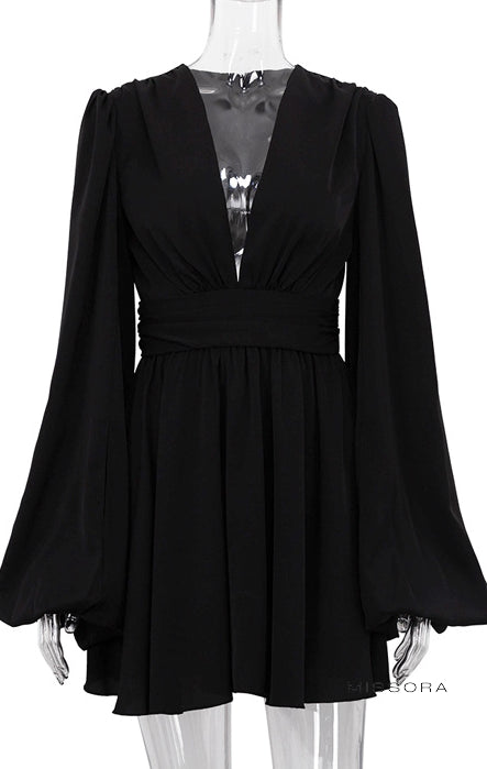 Emry Siyah Kabarık Kollu Mini Elbise [86ZRJ8GP]