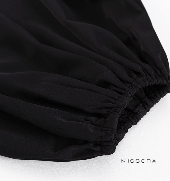 Emry Siyah Kabarık Kollu Mini Elbise [UR00EDUP]