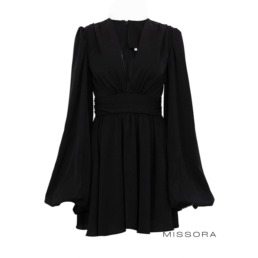 Emry Siyah Kabarık Kollu Mini Elbise [X5D1WGP5]