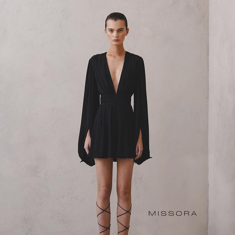 Emry Siyah Kabarık Kollu Mini Elbise [CWO1FLZG]