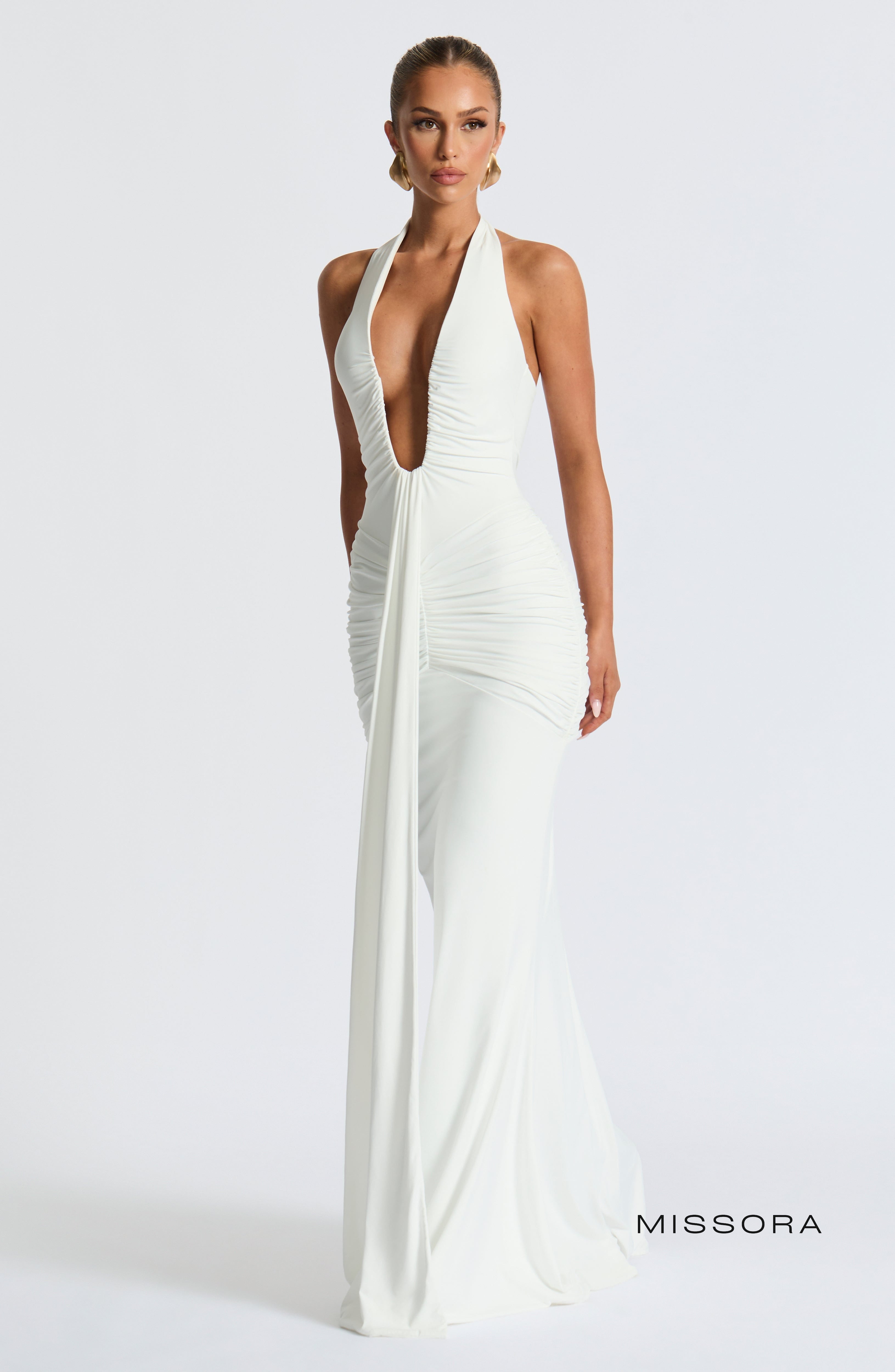 Missora Estela Draped Maxi Dress - White